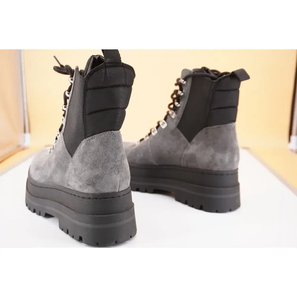 Marc Fisher Plune Lace-Up Lug Sole Bootiet SZ 8.5 biker Lugg Grey Suede $250